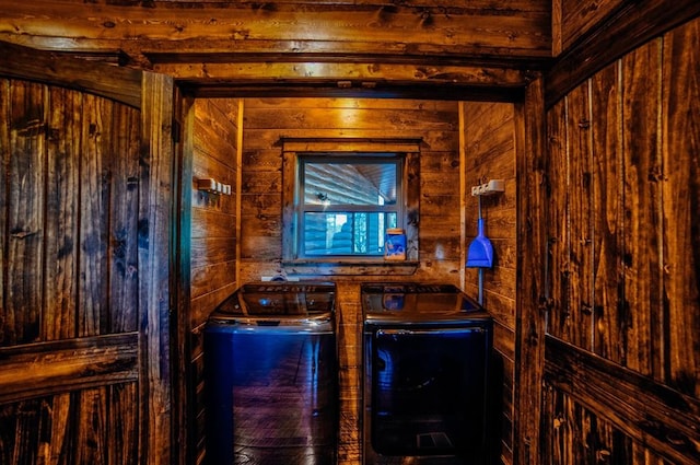 bar with wood walls and independent washer and dryer