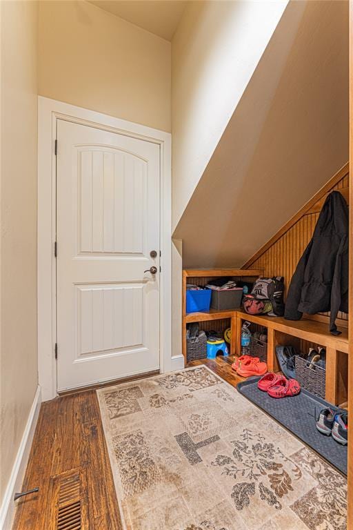 mudroom with wood finished floors