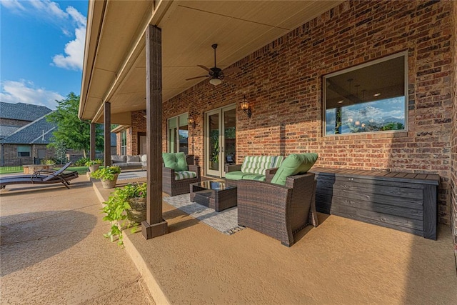 view of patio with an outdoor hangout area and ceiling fan