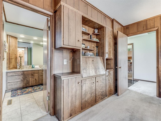 1802 N 15th St, Perry, OK 73077 - interior space featuring open shelves, wood walls, and light colored carpet