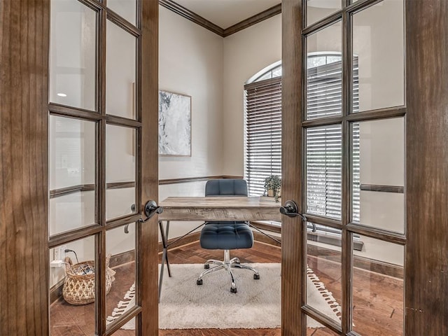 8275 Elk Grv, Blanchard, OK 73010 - home office with ornamental molding and french doors