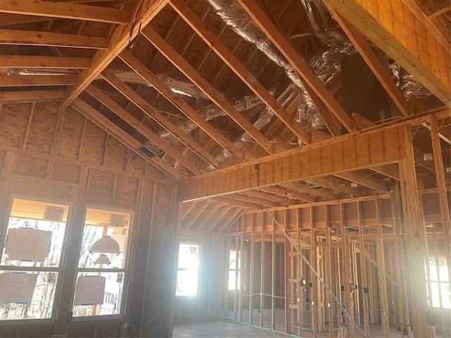 miscellaneous room featuring lofted ceiling