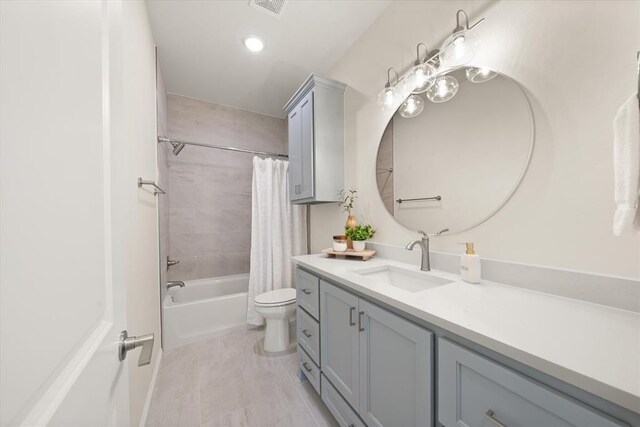 10949 Sandstone Ridge Way, Guthrie, OK 73044 - bathroom with vanity, toilet, shower / tub combo, and recessed lighting
