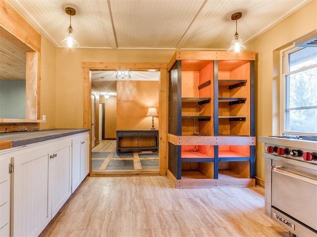 unfurnished dining area with light wood-type flooring