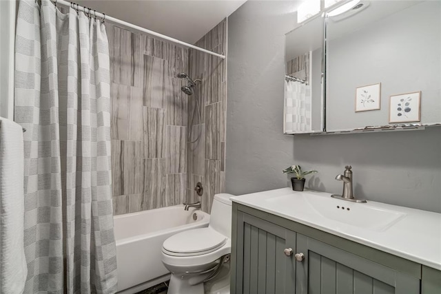 bathroom with vanity, toilet, and shower / bath combo with shower curtain