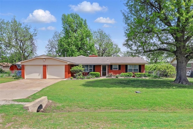 406 S Pine St, Crescent, OK 73028 - ranch-style home featuring a front yard, driveway, brick siding, an attached garage, and fence