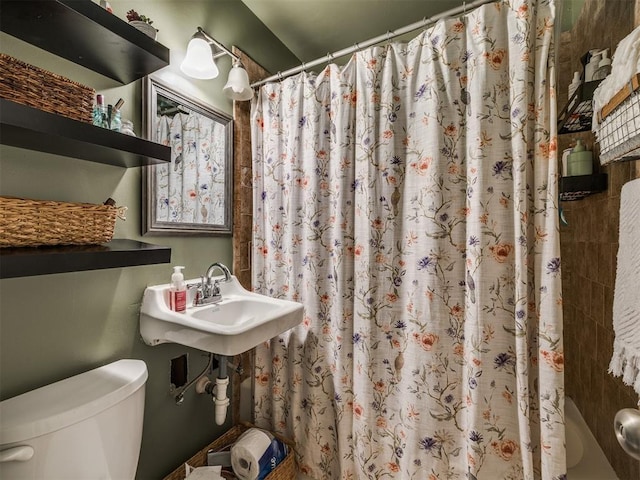 bathroom with a sink, toilet, and a shower with curtain