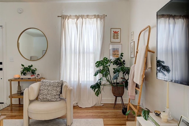 sitting room with light wood-type flooring