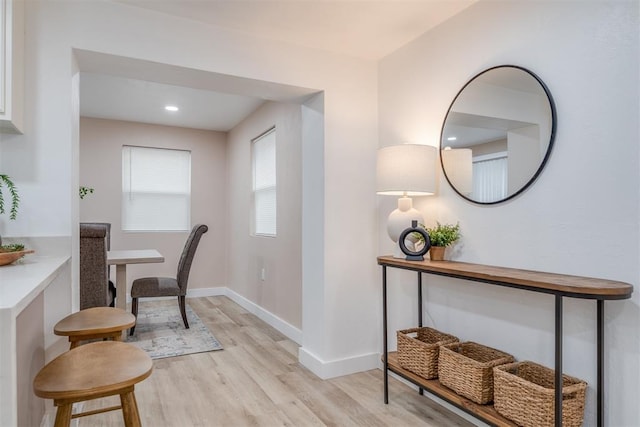 office featuring light wood finished floors and baseboards