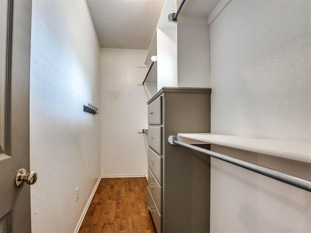 spacious closet with dark wood-style flooring