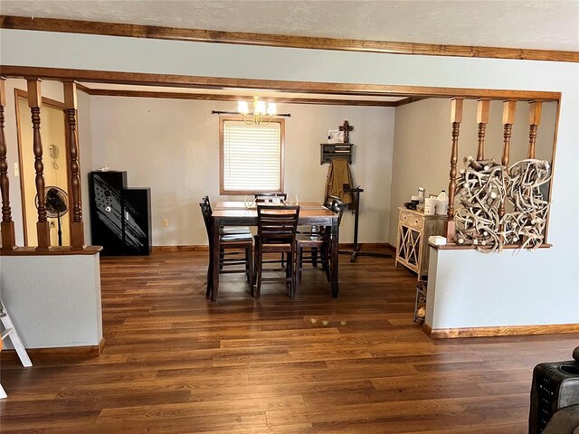 707 S Third St, Cheyenne, OK 73628 - dining area with a chandelier, wood finished floors, baseboards, and ornamental molding