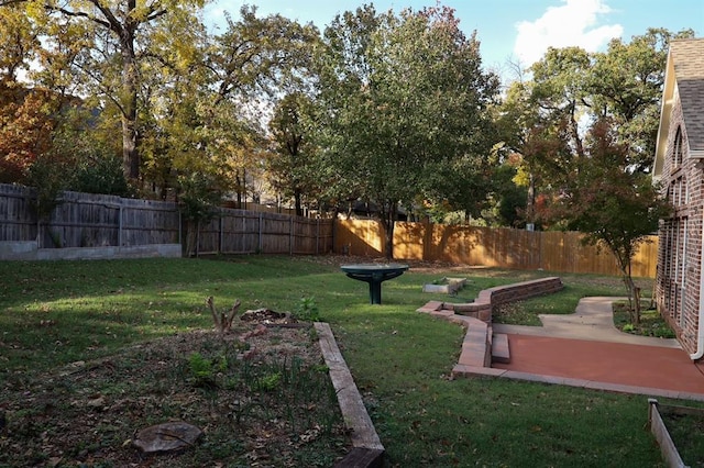 view of yard with a patio area and a fenced backyard