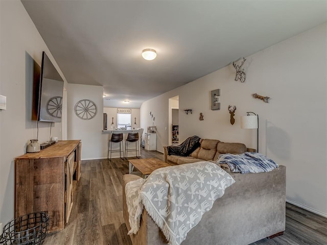 living room with dark wood-type flooring