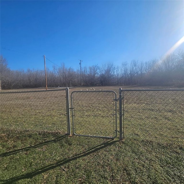 view of yard with a gate and a rural view