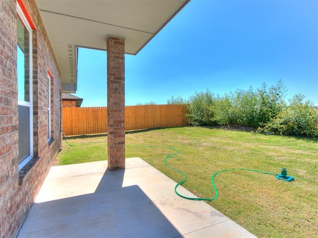 view of yard featuring a patio area and a fenced backyard