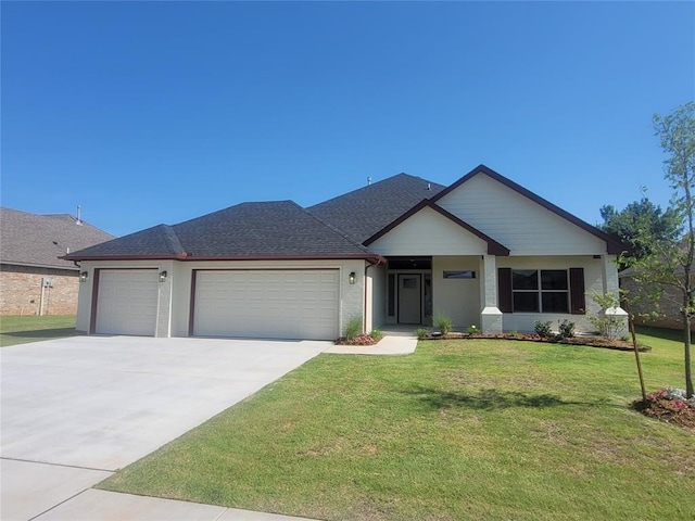 1525 NW 17th Pl, Newcastle, OK 73065 - single story home with concrete driveway, roof with shingles, a front yard, and a garage