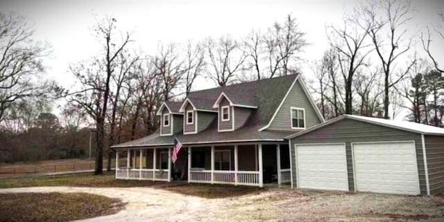 view of front facade with a porch, driveway, and a garage