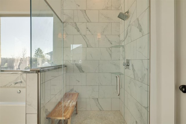 bathroom featuring a shower stall