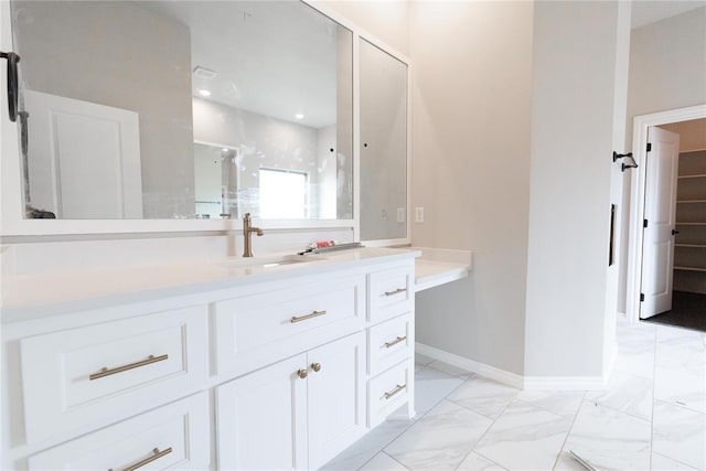 3809 Atticus Ave, Norman, OK 73072 - full bath with vanity, marble look tile flooring, and an enclosed shower