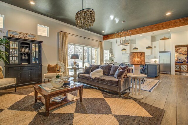 1212 W Wilshire Blvd, Nichols Hills, OK 73116 - living area featuring light wood-style floors, recessed lighting, and ornamental molding