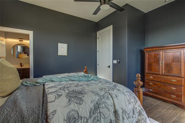 1212 W Wilshire Blvd, Nichols Hills, OK 73116 - bedroom with wood finished floors, a ceiling fan, and ensuite bath