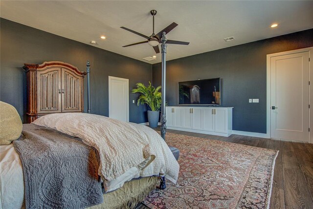 1212 W Wilshire Blvd, Nichols Hills, OK 73116 - bedroom with wood finished floors, baseboards, recessed lighting, and a ceiling fan