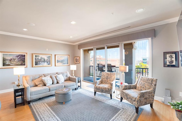 200 S Oklahoma Ave Unit 305, Oklahoma City, OK 73104 - living area featuring crown molding, light wood-type flooring, and recessed lighting