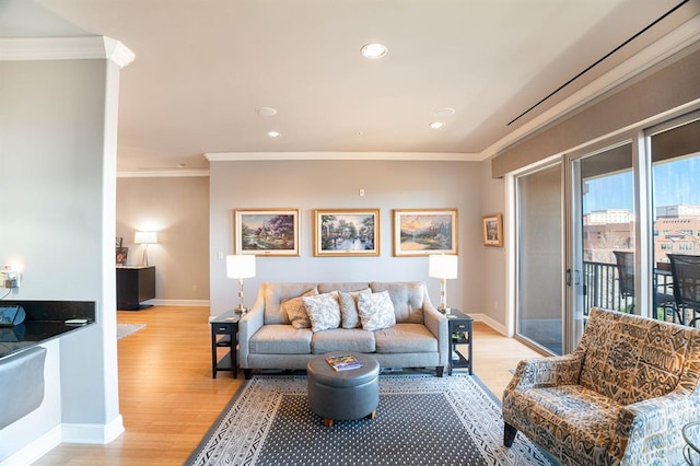 200 S Oklahoma Ave Unit 305, Oklahoma City, OK 73104 - living area featuring light wood-style flooring, ornamental molding, and recessed lighting