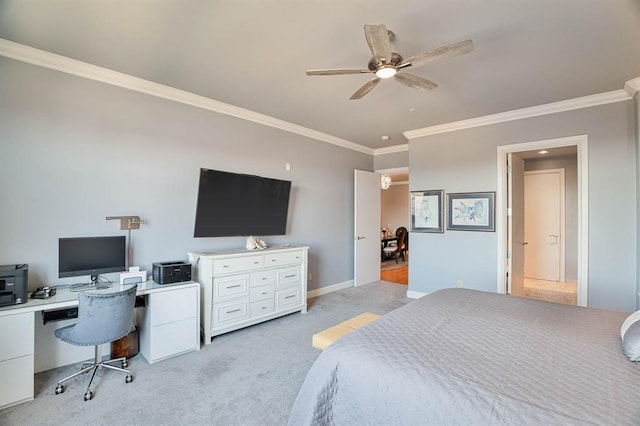 200 S Oklahoma Ave Unit 305, Oklahoma City, OK 73104 - bedroom with ornamental molding, light carpet, an office area, and ceiling fan