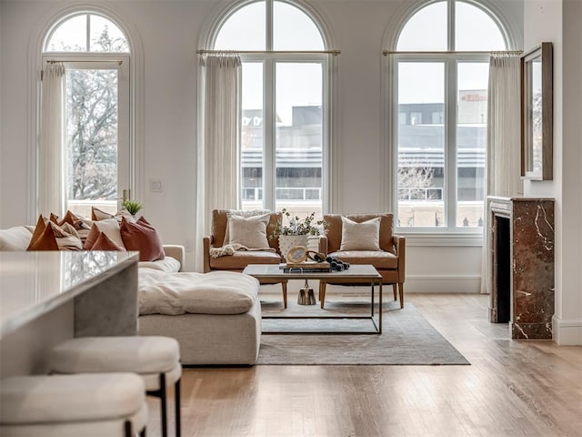 living area with light wood-style flooring