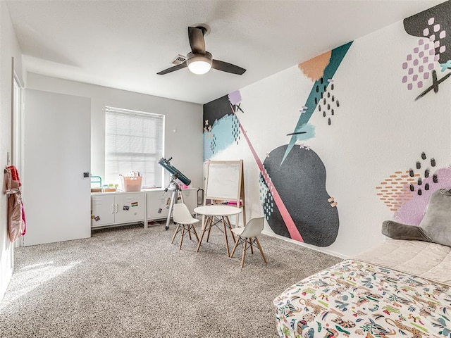 bedroom featuring carpet floors and a ceiling fan