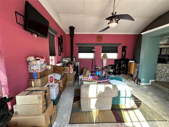 interior space with a ceiling fan