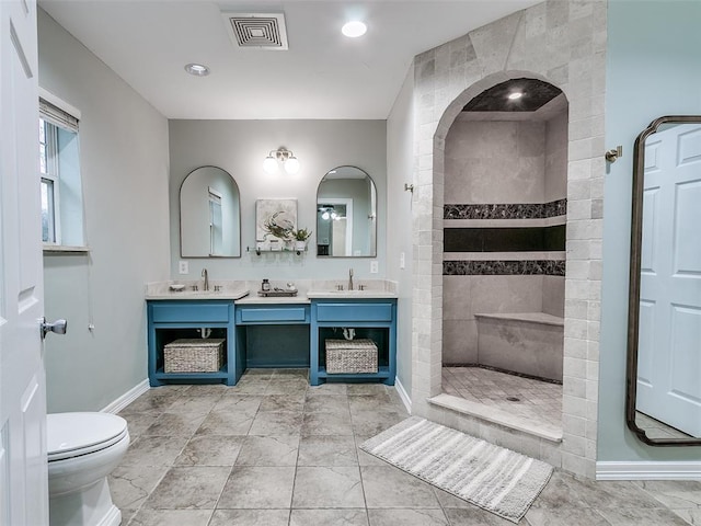 18303 Stevens Rd, Shawnee, OK 74801 - full bathroom with a walk in shower, double vanity, and recessed lighting
