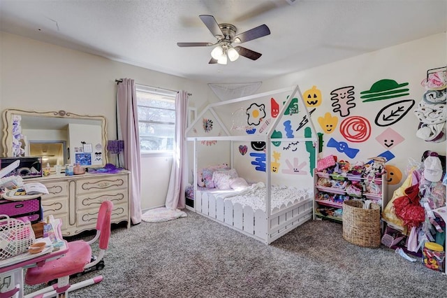 carpeted bedroom with a ceiling fan