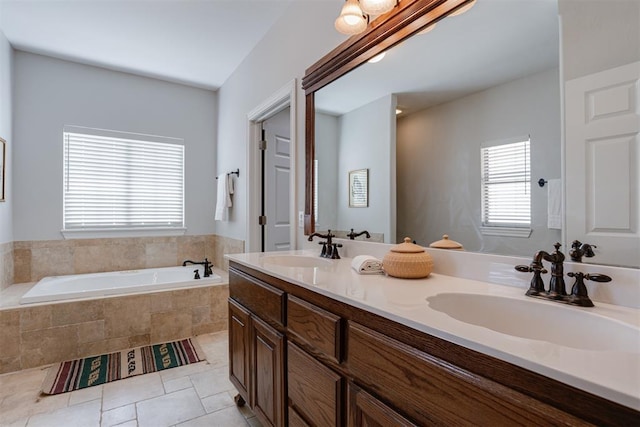 16513 Fenwick Blvd, Edmond, OK 73012 - full bath with a bath, double vanity, and tile patterned flooring