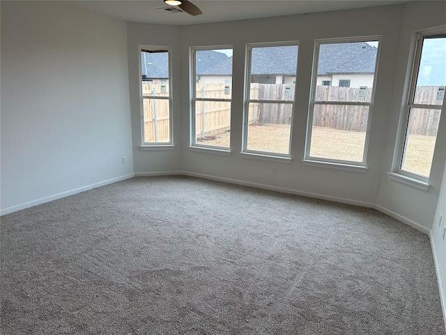 spare room featuring a healthy amount of sunlight, carpet, and baseboards