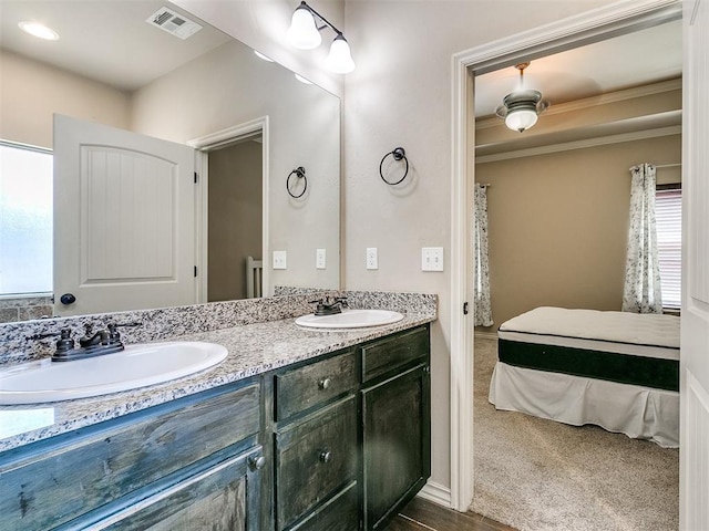 full bathroom featuring double vanity, visible vents, and a sink