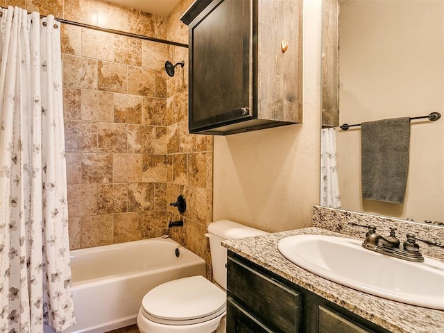 full bathroom with vanity, toilet, and shower / bath combo with shower curtain