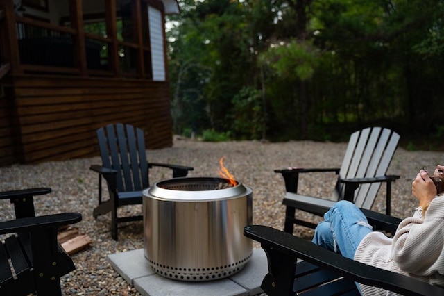 view of patio featuring a fire pit