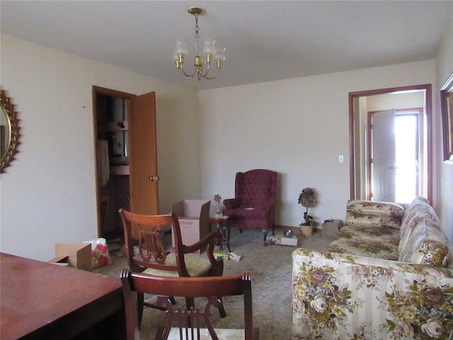 111 W Hillcrest Ln, Hobart, OK 73651 - carpeted living room with an inviting chandelier