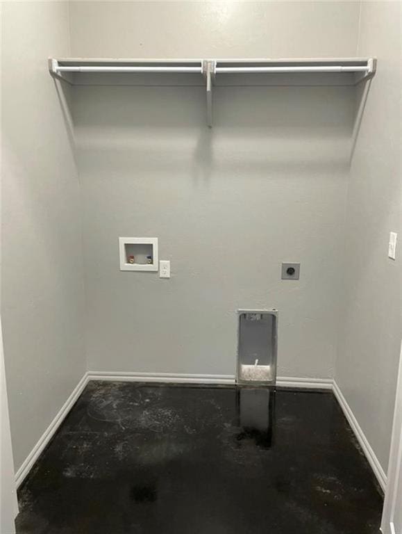 clothes washing area featuring laundry area, baseboards, washer hookup, and electric dryer hookup