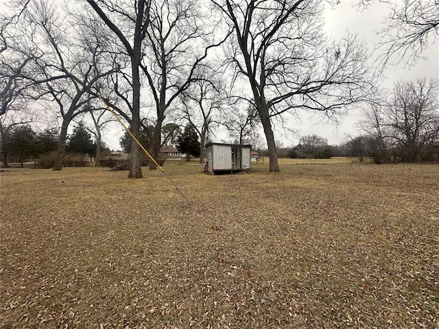 view of yard with an outbuilding and a storage shed