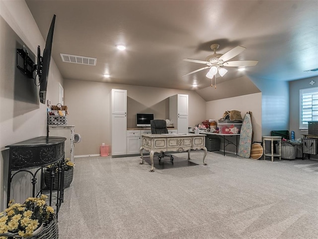 office area featuring ceiling fan and visible vents