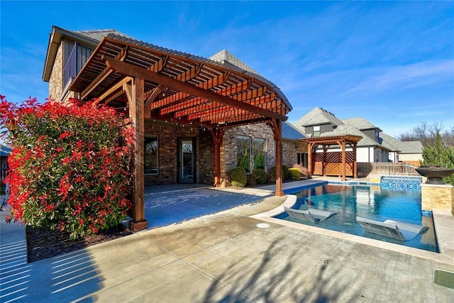 outdoor pool with a patio, a gazebo, fence, and a pergola