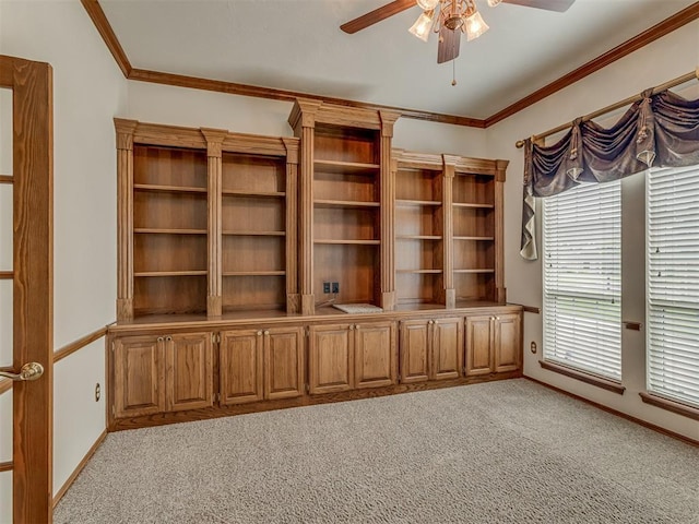 16632 Parkhurst Rd, Edmond, OK 73012 - empty room with ceiling fan, light carpet, and ornamental molding