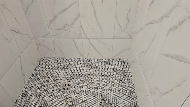 interior details featuring a tile shower