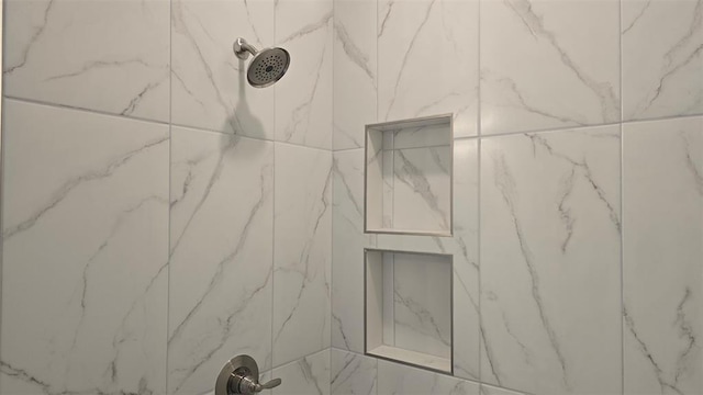 details featuring a marble finish shower