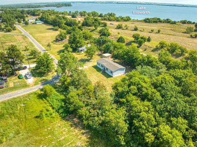 bird's eye view with a water view and a rural view