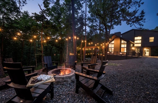 exterior space with a fire pit