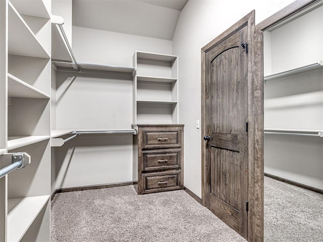 walk in closet featuring carpet flooring